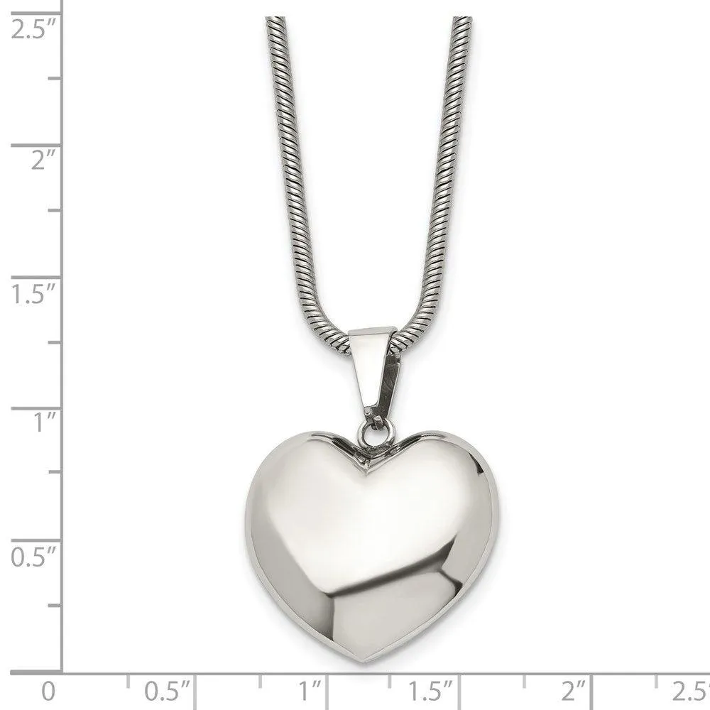 Stainless Steel Polished Puff Heart 20in Necklace