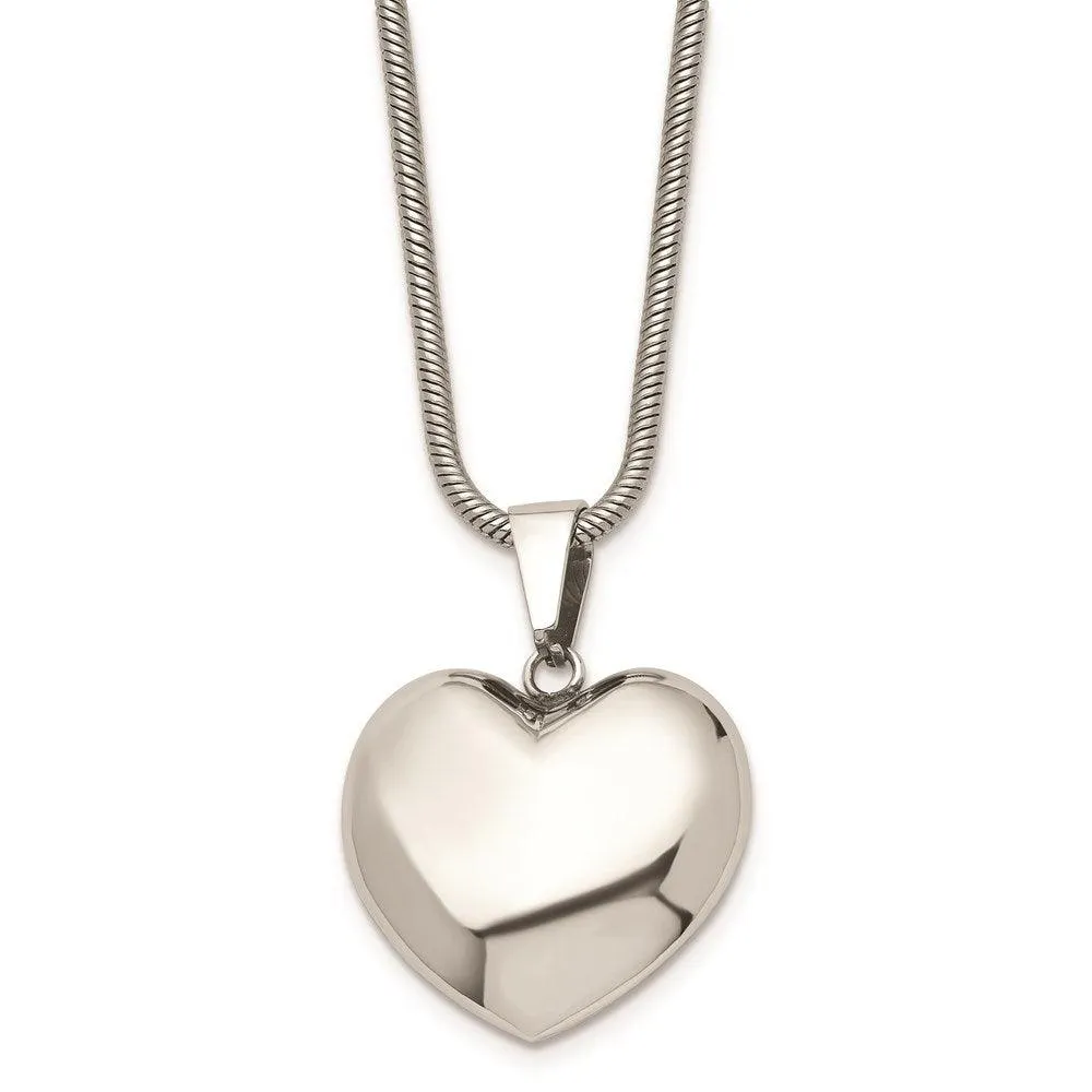 Stainless Steel Polished Puff Heart 20in Necklace