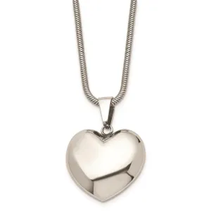 Stainless Steel Polished Puff Heart 20in Necklace