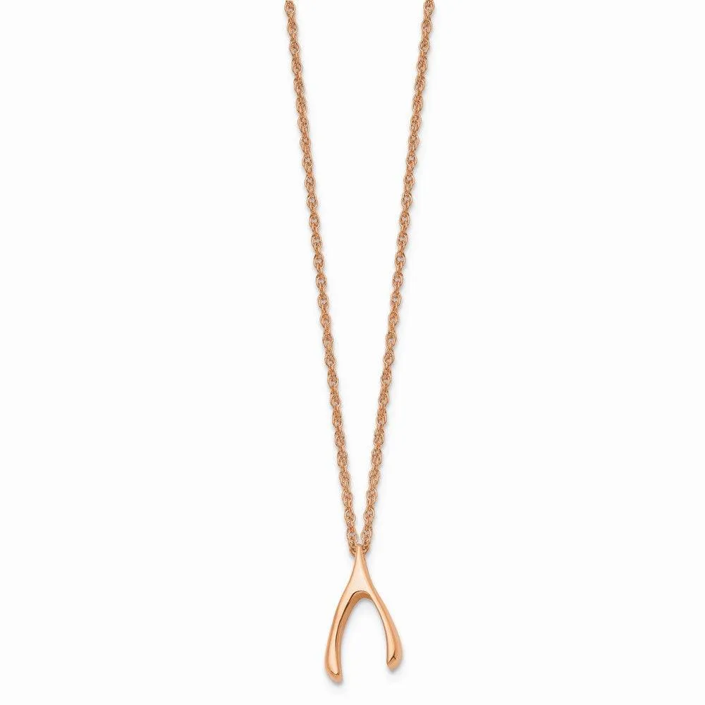 Stainless Steel Polished Rose IP-plated Wishbone Necklace
