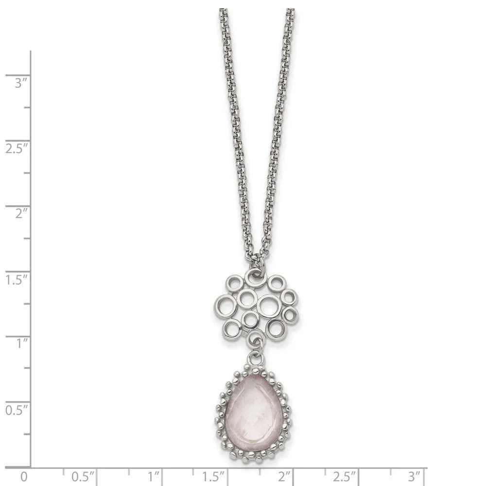 Stainless Steel Polished Rose Quartz w/2in ext. Necklace