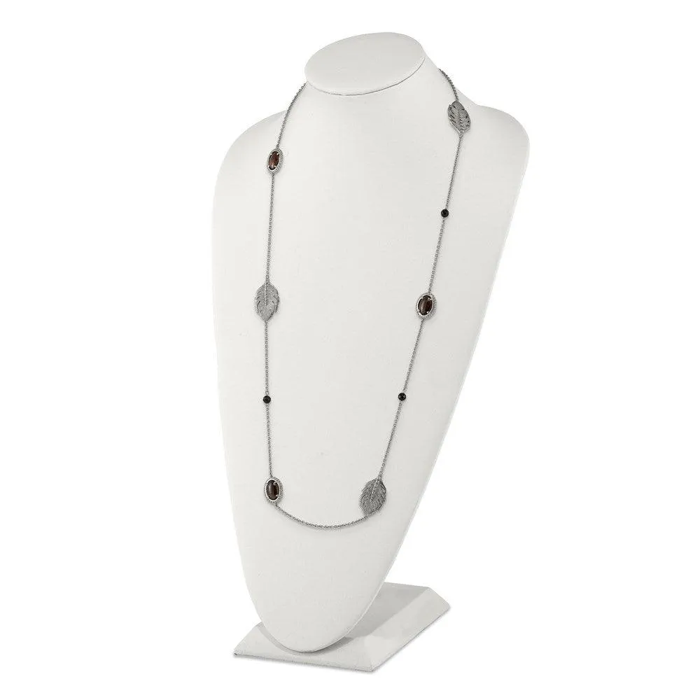 Stainless Steel Polished Smoky Quartz/Black Onyx w/2in ext. Necklace