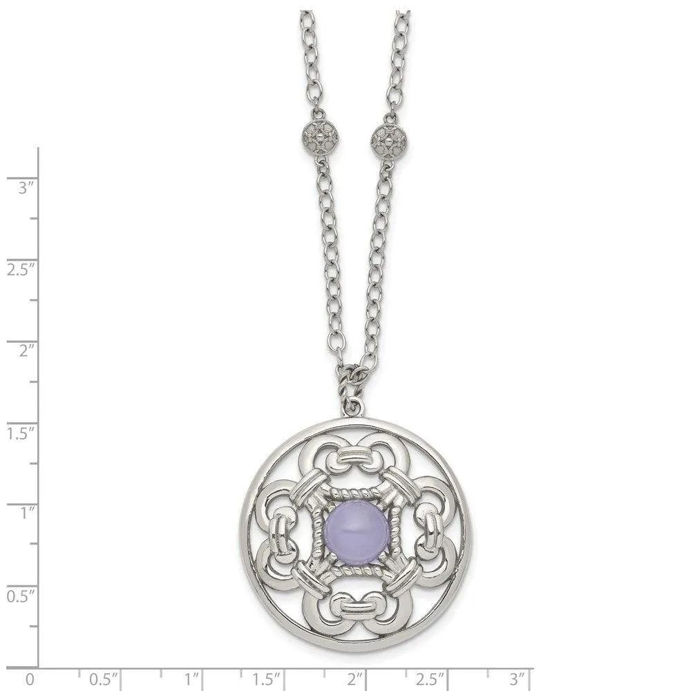 Stainless Steel Polished Synthetic Purple Calcedony w/2in ext. Circle Neckl