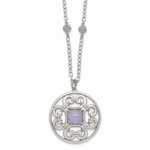 Stainless Steel Polished Synthetic Purple Calcedony w/2in ext. Circle Neckl