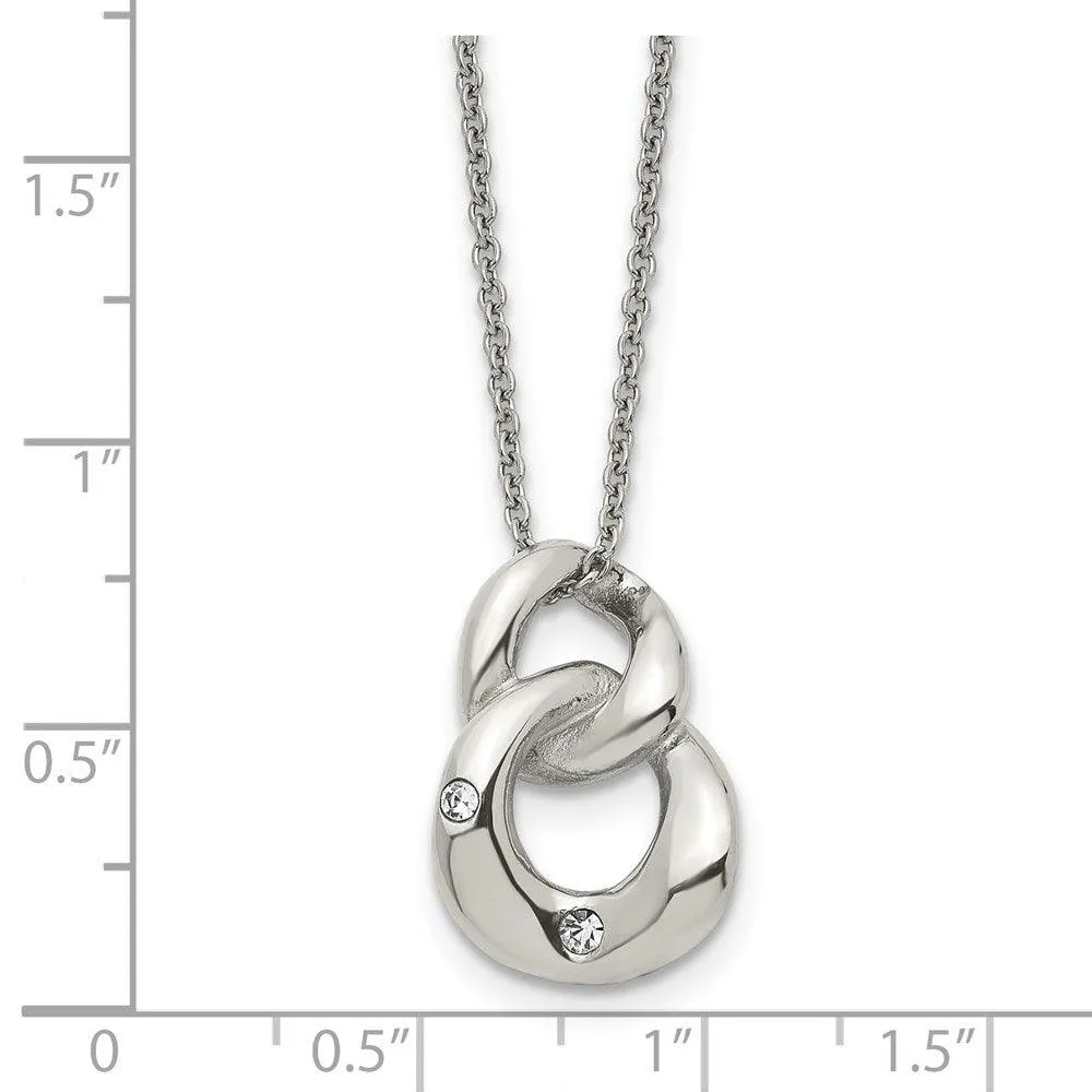 Stainless Steel Polished Two Loop 2 CZ Necklace