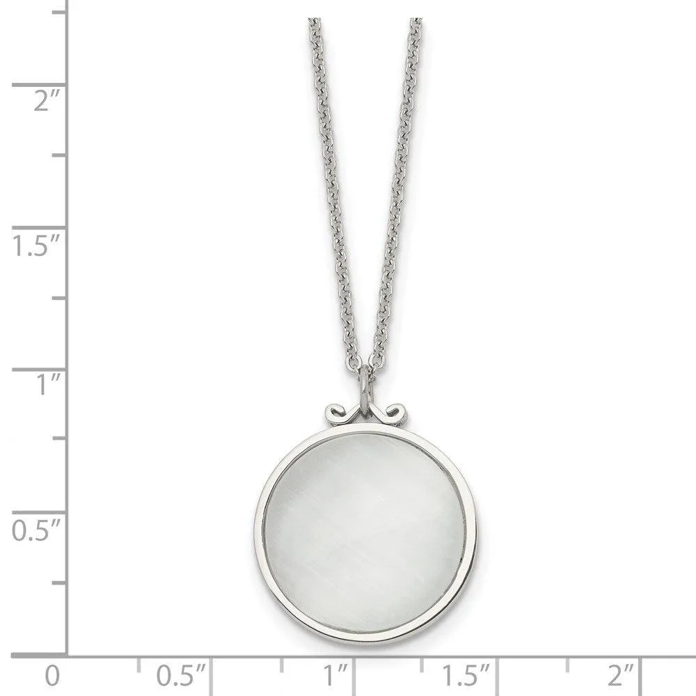 Stainless Steel Polished White Cat's Eye Round Necklace