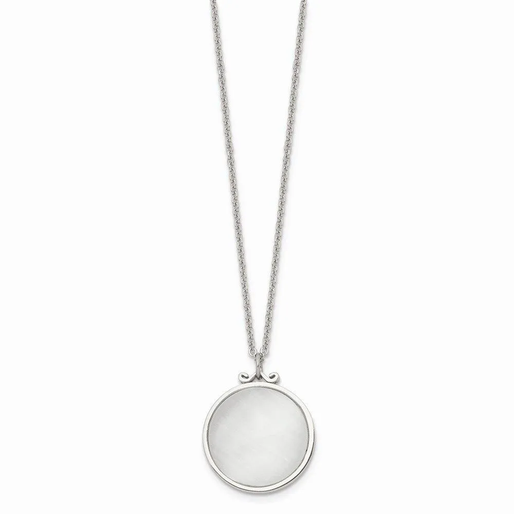 Stainless Steel Polished White Cat's Eye Round Necklace