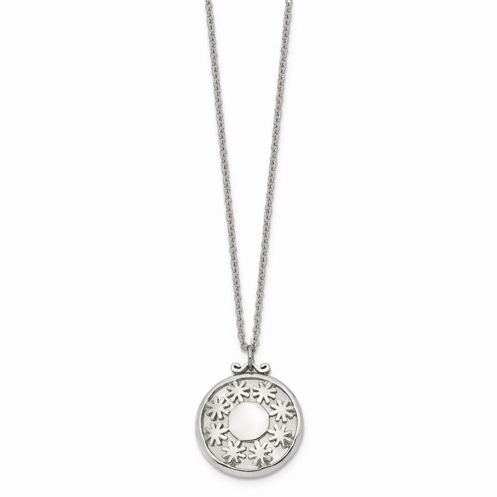 Stainless Steel Polished White Cat's Eye Round Necklace