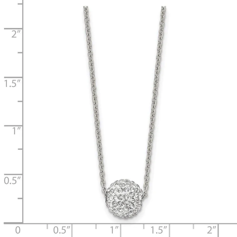 Stainless Steel Polished White Enamel w/Crystals w/2in ext. Necklace