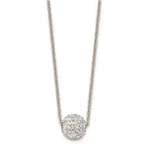 Stainless Steel Polished White Enamel w/Crystals w/2in ext. Necklace