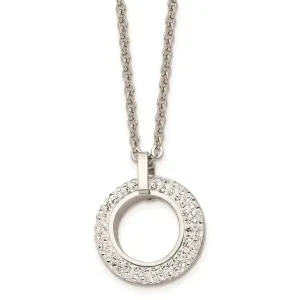 Stainless Steel Polished White Enameled with Crystals Necklace