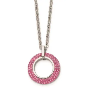 Stainless Steel Polished with Pink Crystal Circle Necklace