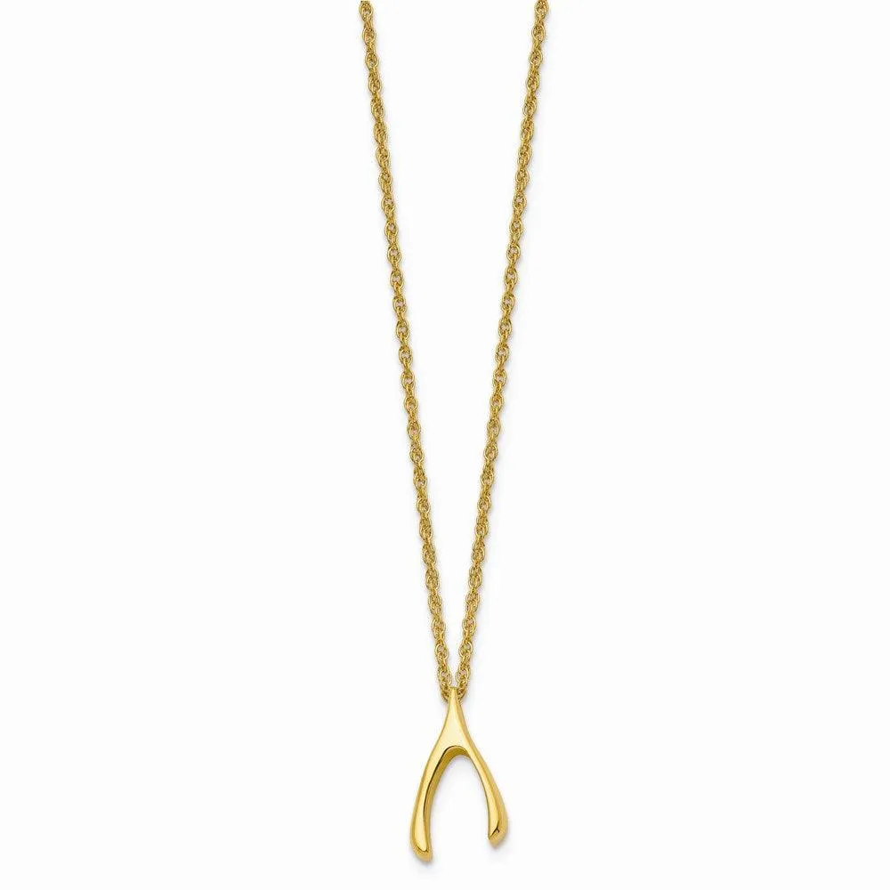 Stainless Steel Polished Yellow IP-plated Wishbone Necklace