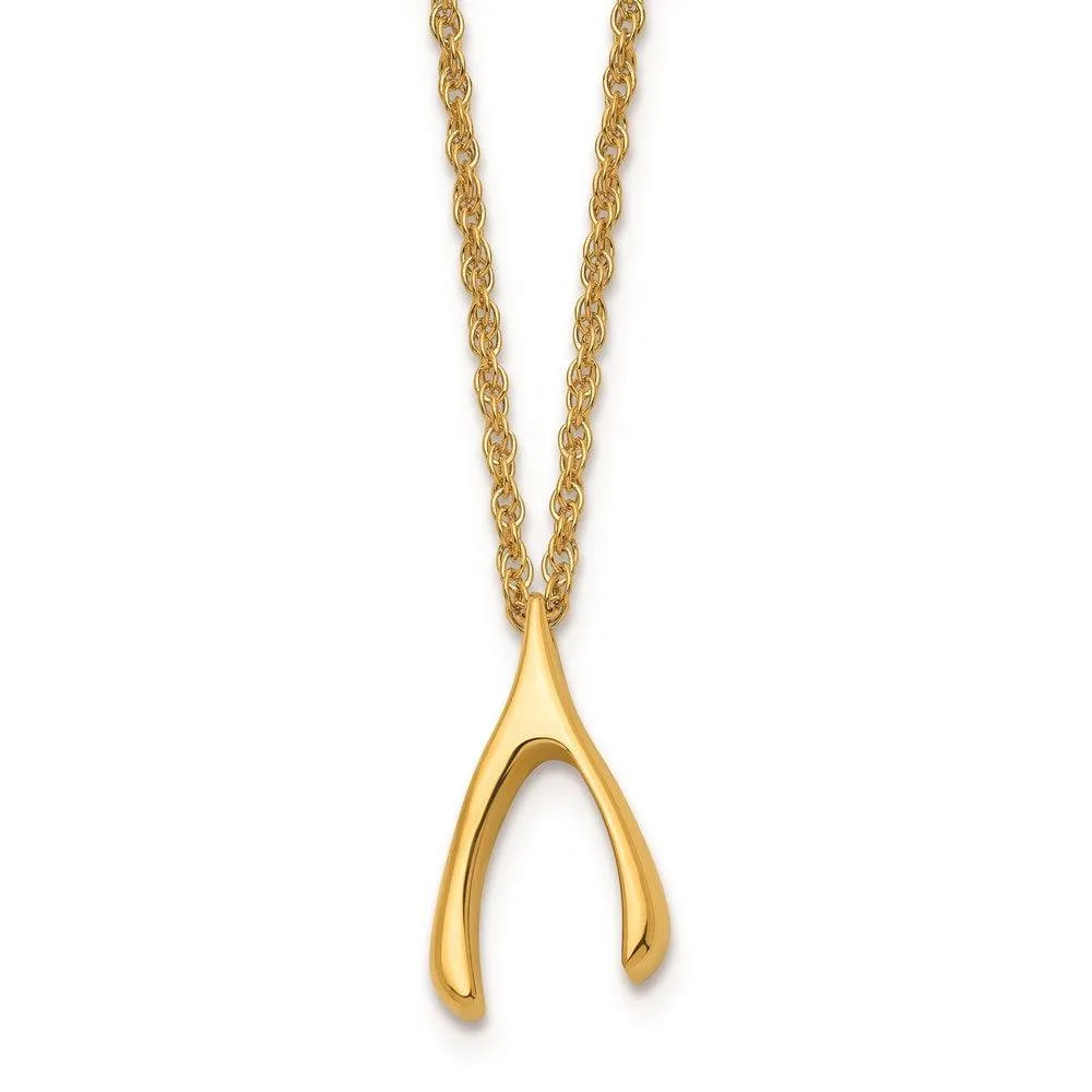 Stainless Steel Polished Yellow IP-plated Wishbone Necklace