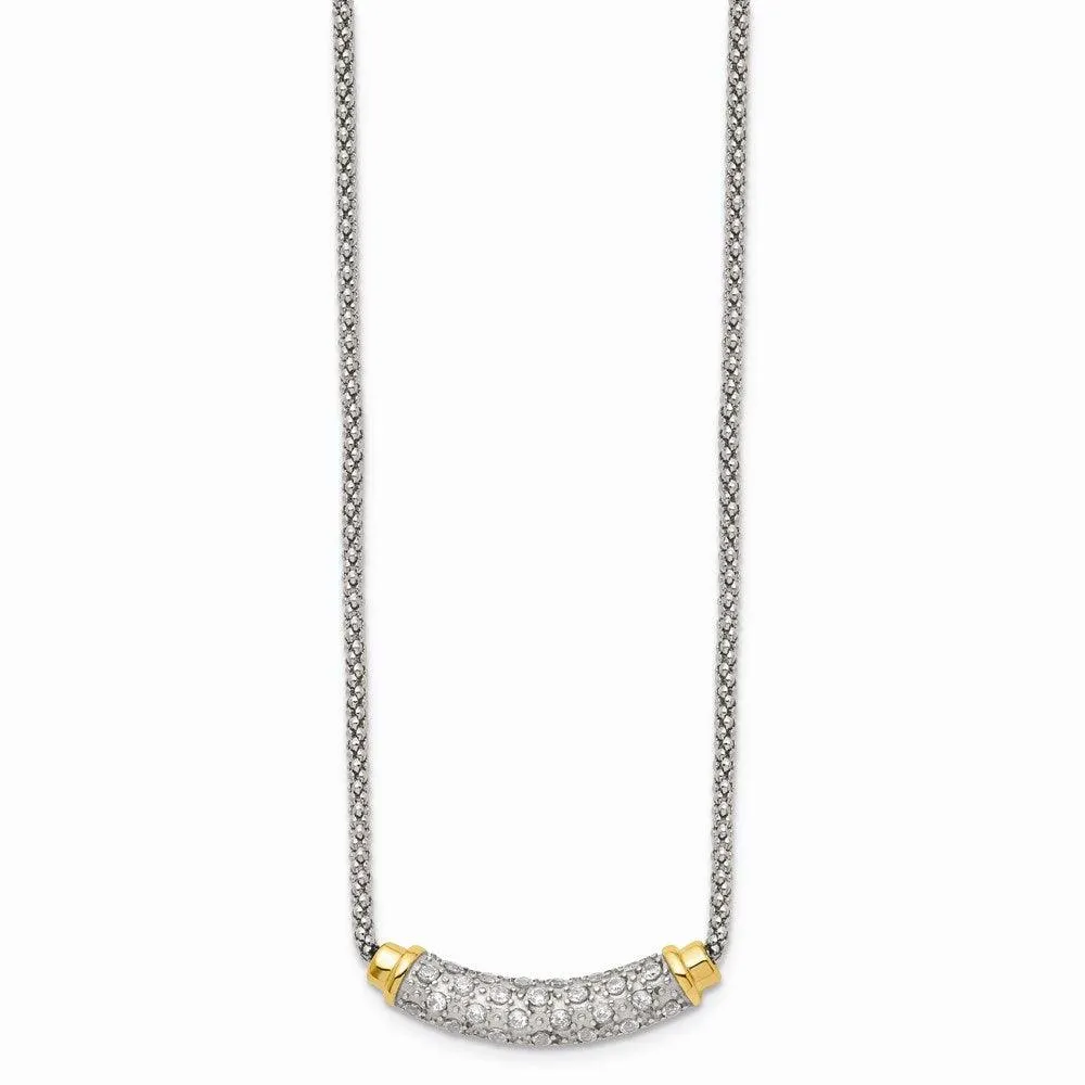 Stainless Steel Polished Yellow PVD-plated CZ Bar w/2in ext. Necklace