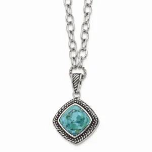Stainless Steel Polished/Antiqued Imitation Turquoise 20.5in Necklace
