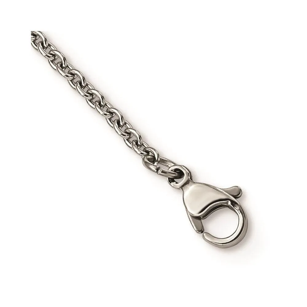 Stainless Steel Polished/Textured Black Onyx w/2in ext. Necklace