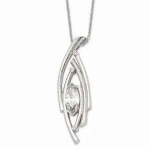 Stainless Steel Polished/Textured CZ w/2in ext. Necklace
