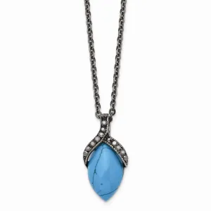 Stainless Steel Simulated Turquoise Marcasite Antiqued Necklace