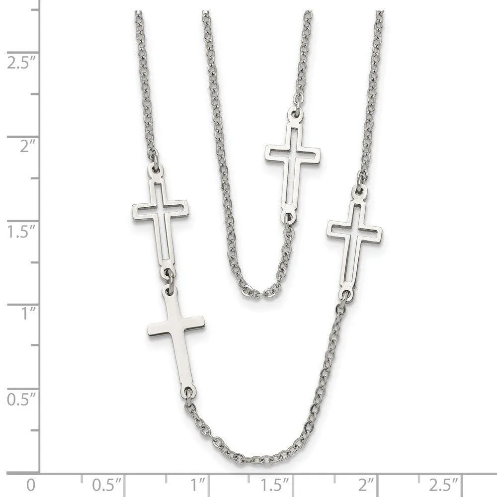 Stainless Steel Two Strand Cross Necklace
