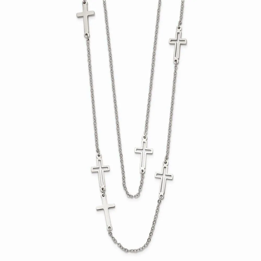 Stainless Steel Two Strand Cross Necklace