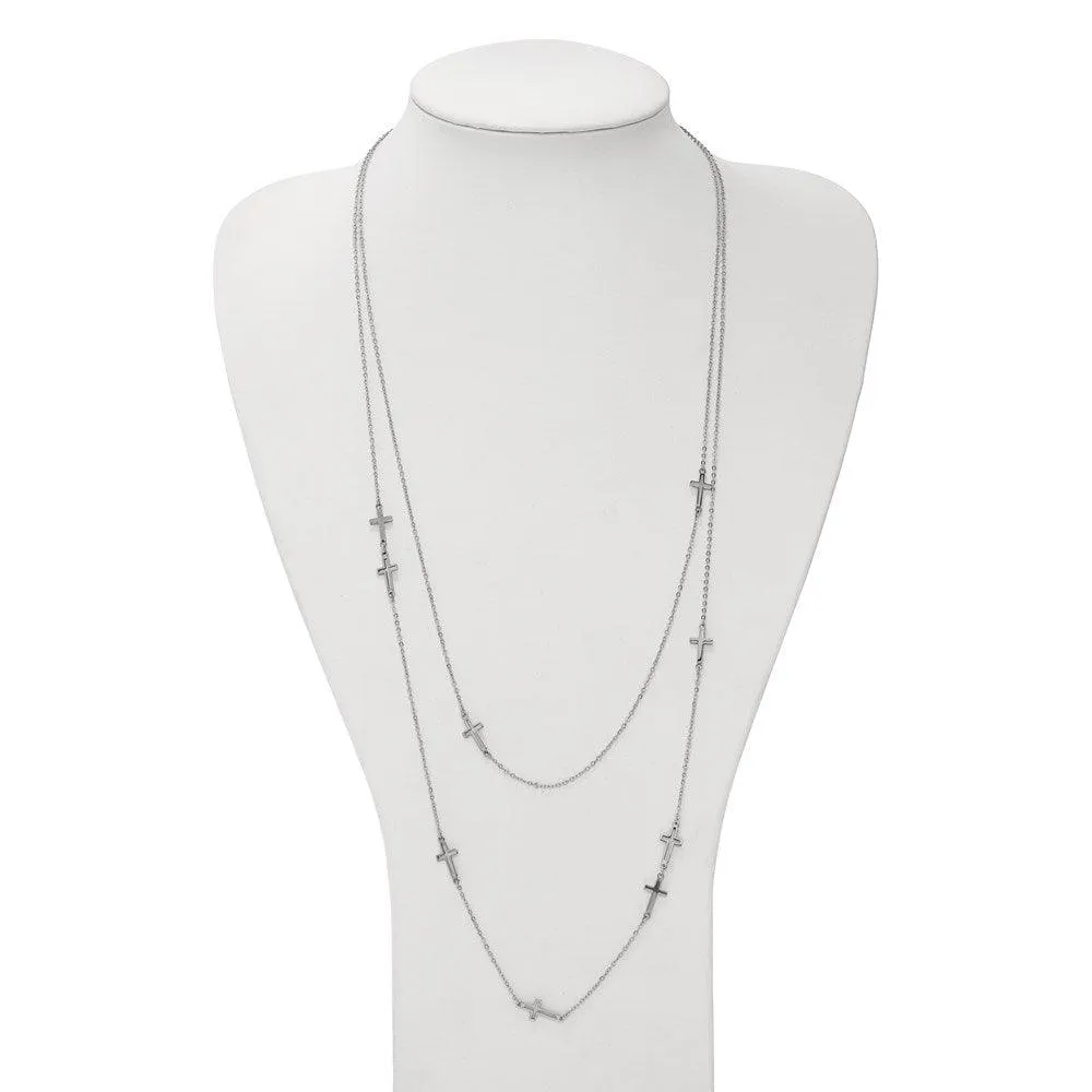 Stainless Steel Two Strand Cross Necklace