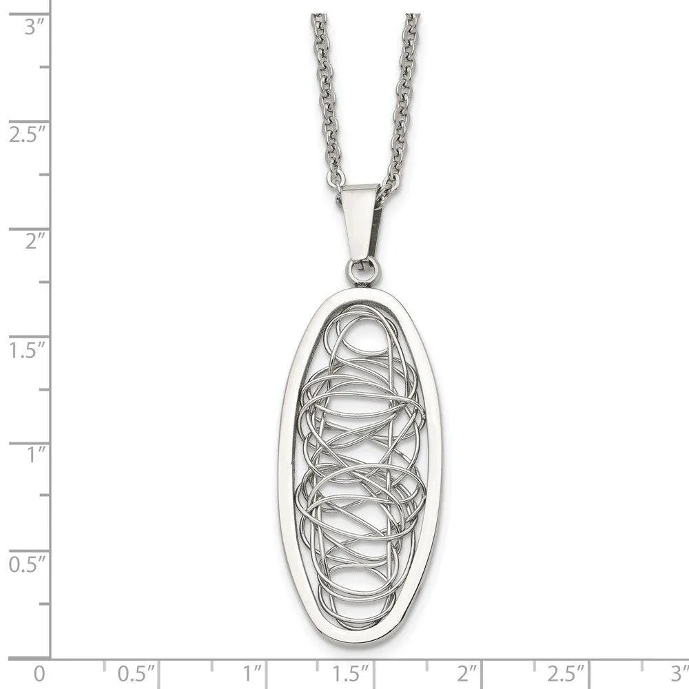 Stainless Steel Wire Designed Oval Pendant Necklace