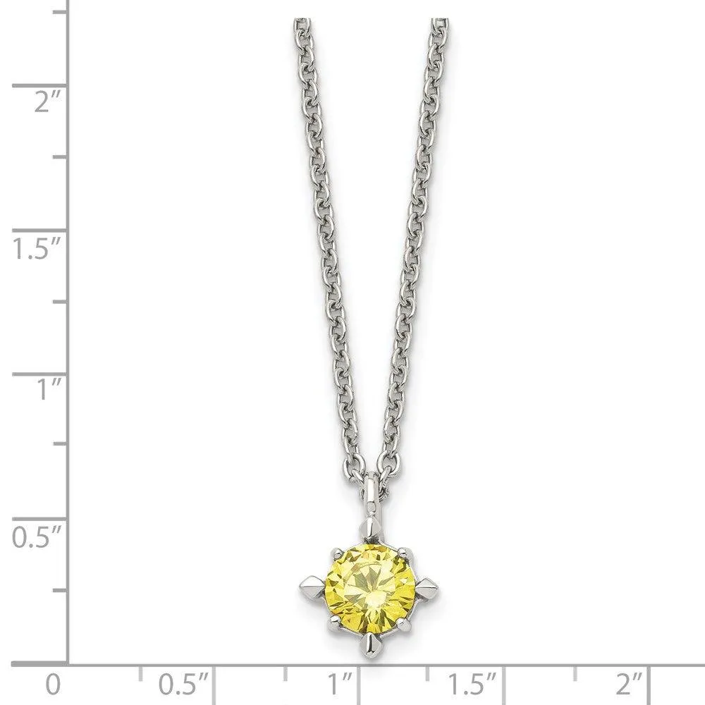 Stainless Steel Yellow CZ Pendant 18in Necklace