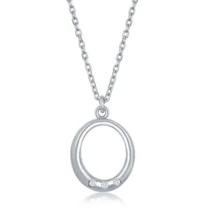 Sterling Silver 0.03cttw Diamond Oval Necklace