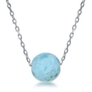 Sterling Silver 10MM Round Larimar Bead Necklace