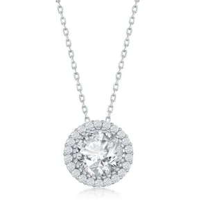 Sterling Silver 12mm Round Halo Cubic Zirconia Necklace