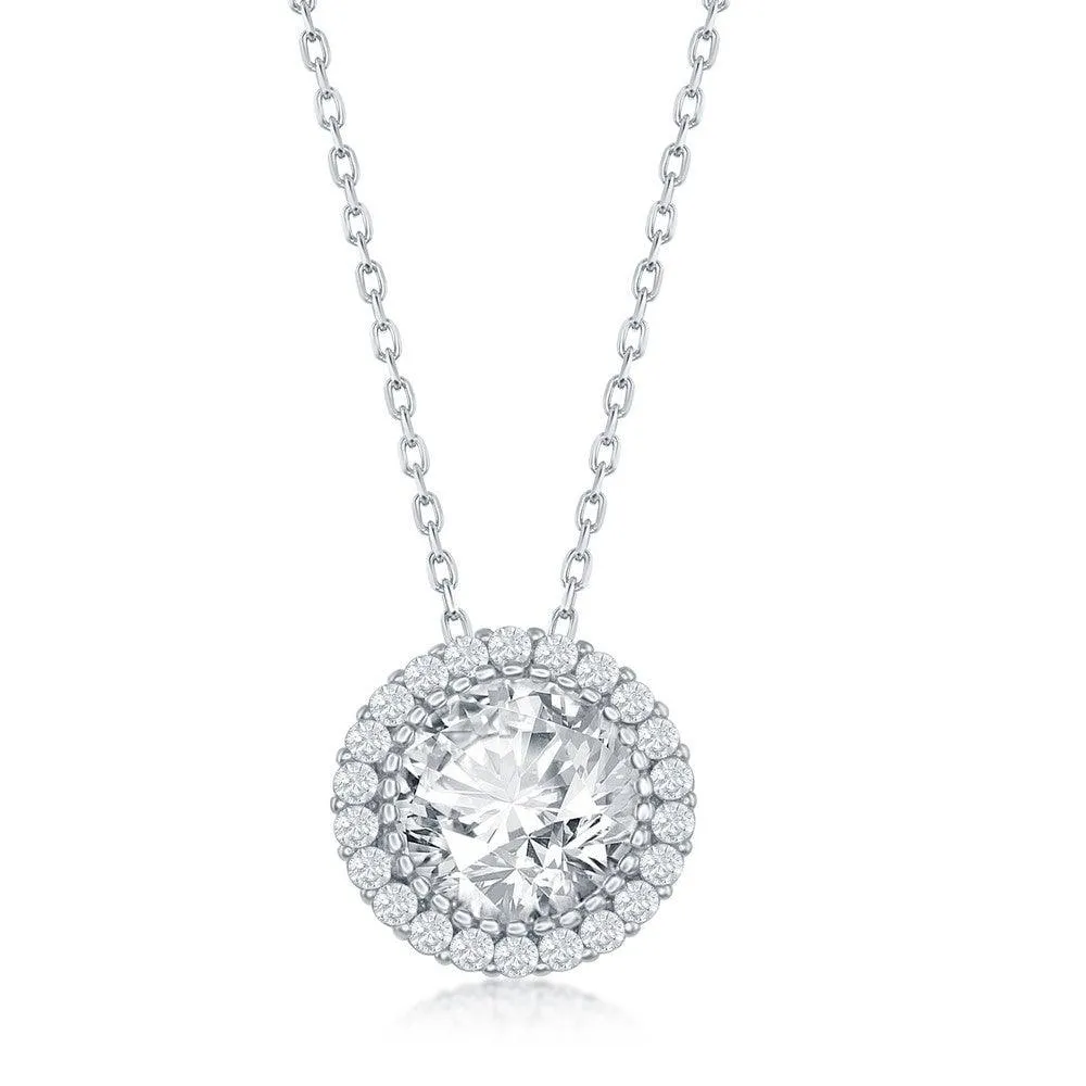 Sterling Silver 12mm Round Halo Cubic Zirconia Necklace