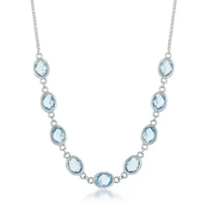 Sterling Silver 14.1cttw Blue Topaz Ovals; Linked Necklace