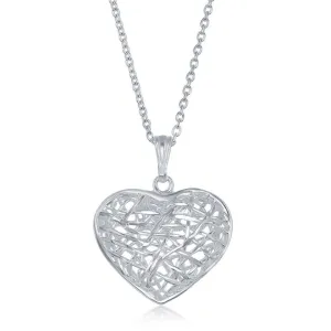 Sterling Silver 17 Inch Open Diamond Cut Heart Necklace