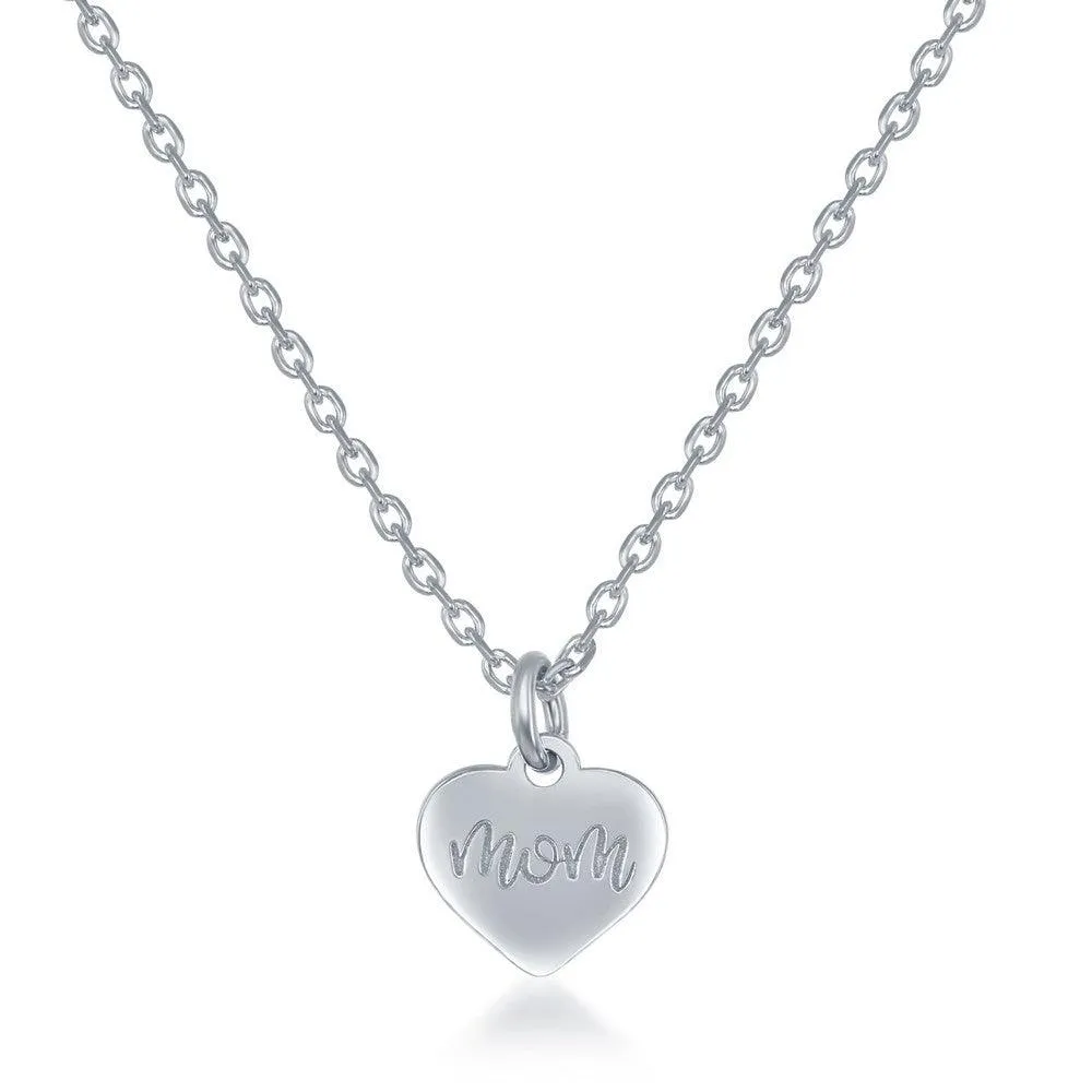 Sterling Silver 2PC Tag Heart Necklace Set - 16 2 Inch  Love You Forever Tag & 14 2 Mom Heart