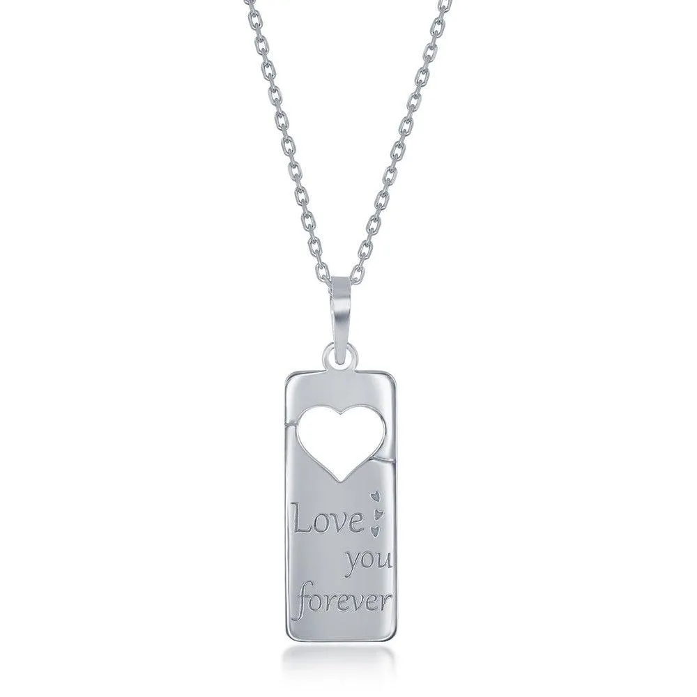 Sterling Silver 2PC Tag Heart Necklace Set - 16 2 Inch  Love You Forever Tag & 14 2 Mom Heart