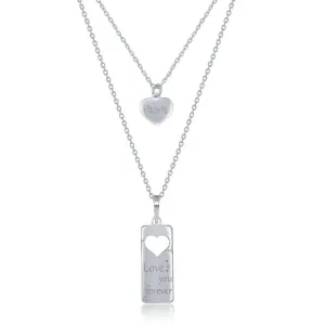 Sterling Silver 2PC Tag Heart Necklace Set - 16 2 Inch  Love You Forever Tag & 14 2 Mom Heart