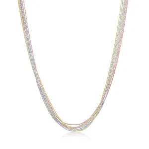 Sterling Silver 7 Strand Sparkling Necklace - Tri Color