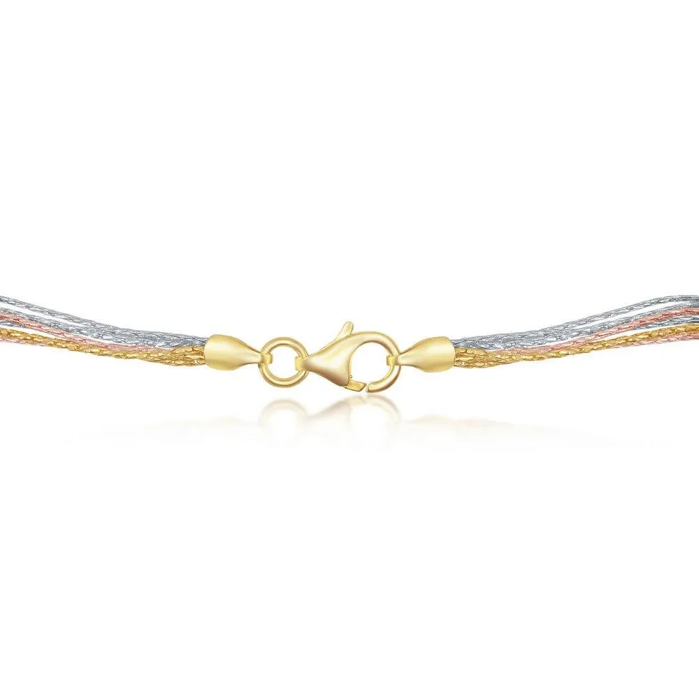 Sterling Silver 7 Strand Sparkling Necklace - Tri Color