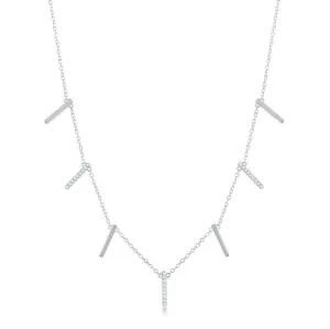 Sterling Silver Alternating Plain & CZ Vertical Bars Necklace