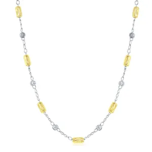 Sterling Silver Alternating Two Tone Beads Necklace