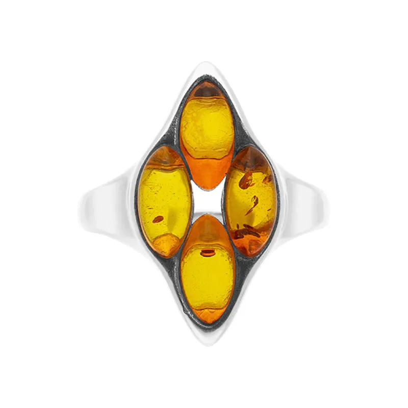 Sterling Silver Amber Oval Cluster Ring
