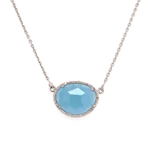 Sterling Silver Aqua and Diamond Necklace