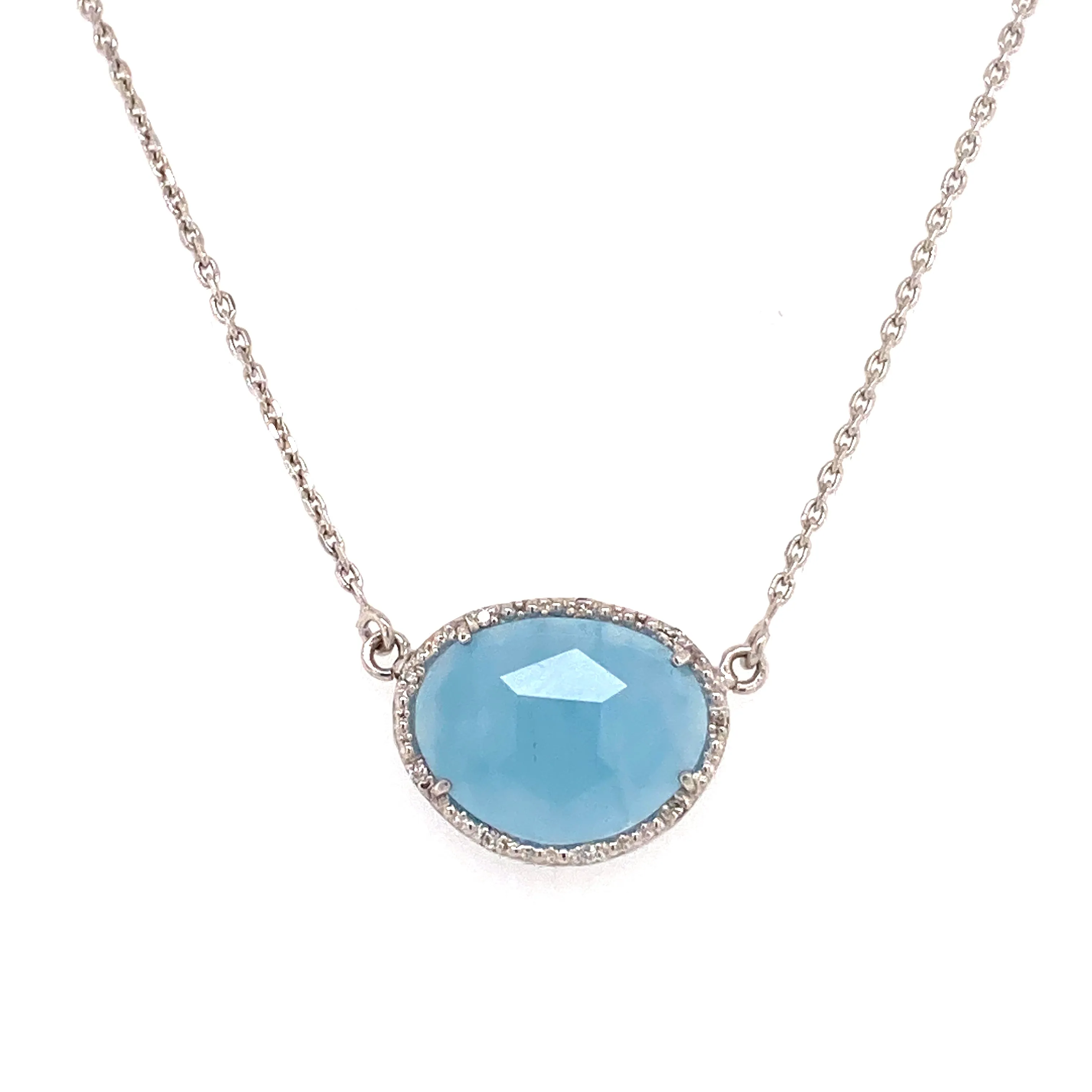 Sterling Silver Aqua and Diamond Necklace