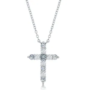 Sterling Silver Aquamarine CZ March Birthstone Cross Necklace