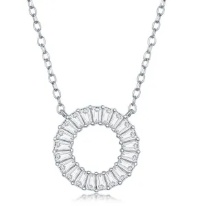 Sterling Silver Baguette Cubic Zirconia Open Circle Necklace