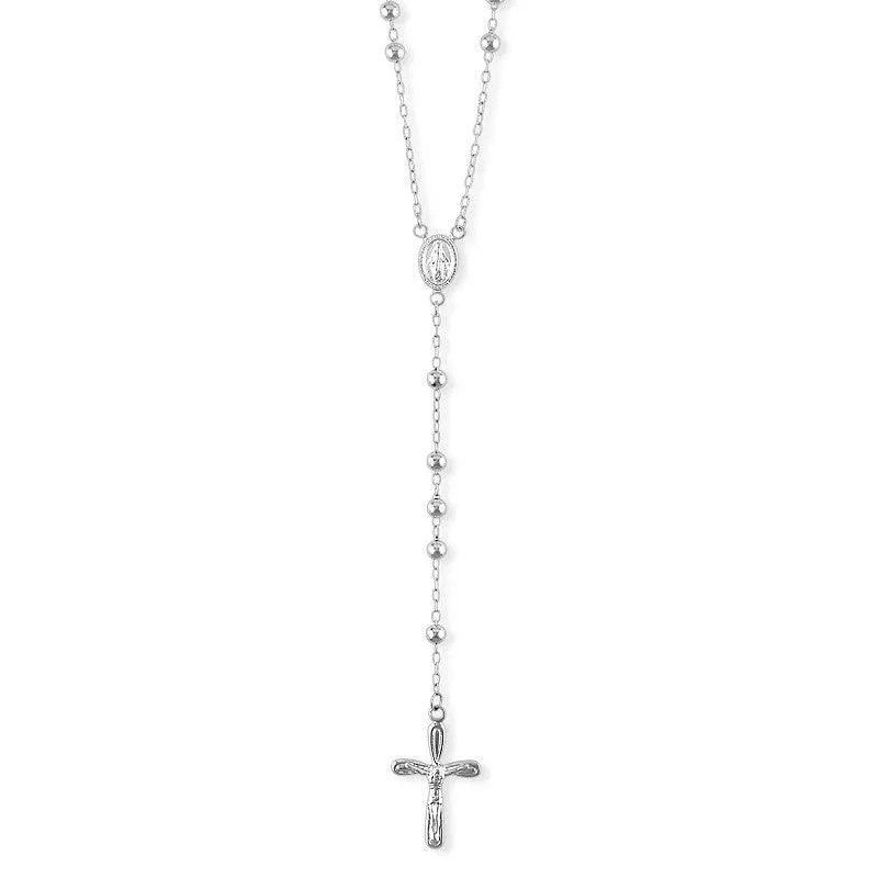 Sterling Silver Beaded Rosary Necklace
