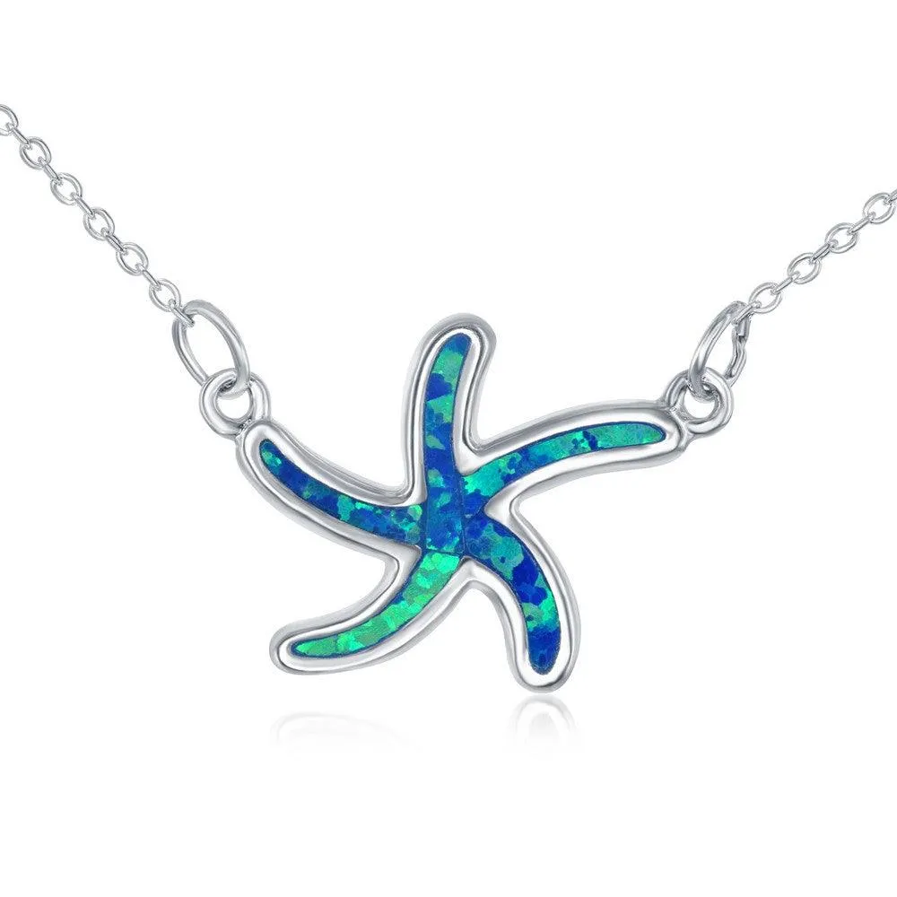 Sterling Silver Blue Inlay Opal Starfish Choker Necklace