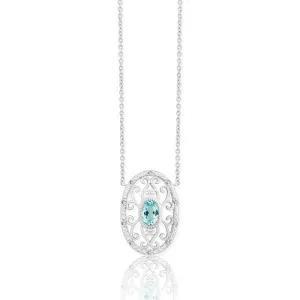 Sterling Silver Blue Topaz Oval Diamond Necklace