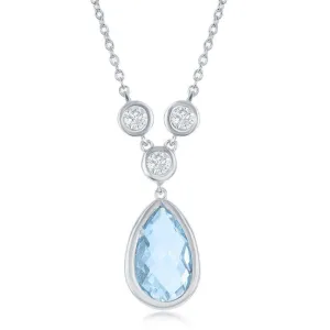 Sterling Silver Blue Topaz Teardrop with 3 White Topaz Necklace